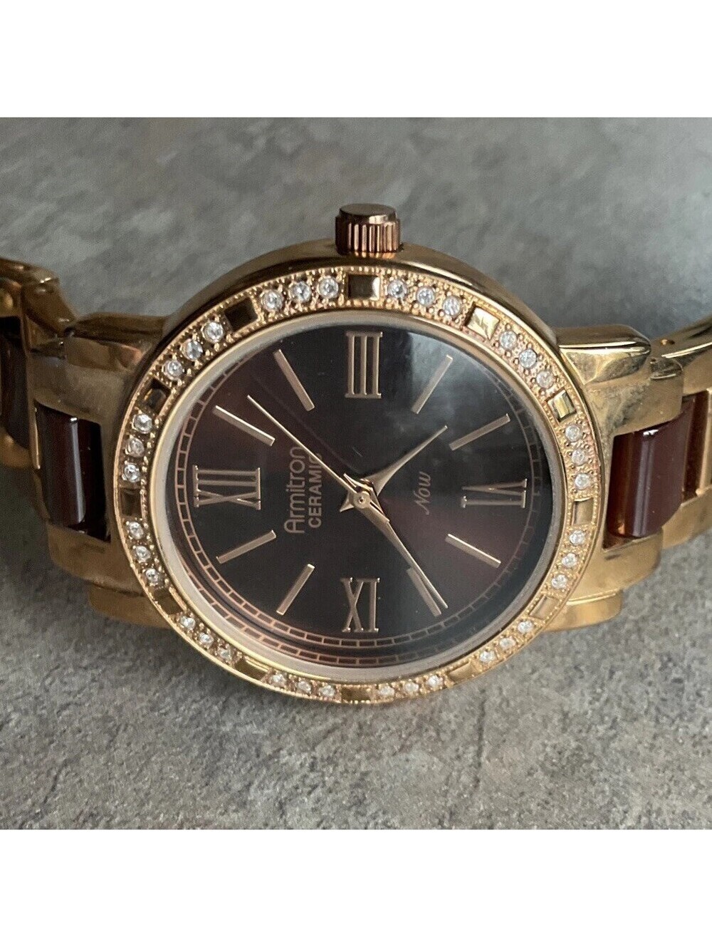 Armitron NOW Ceramic Rose Gold Brown & Crystal Ladies Watch 75/3878RG A4